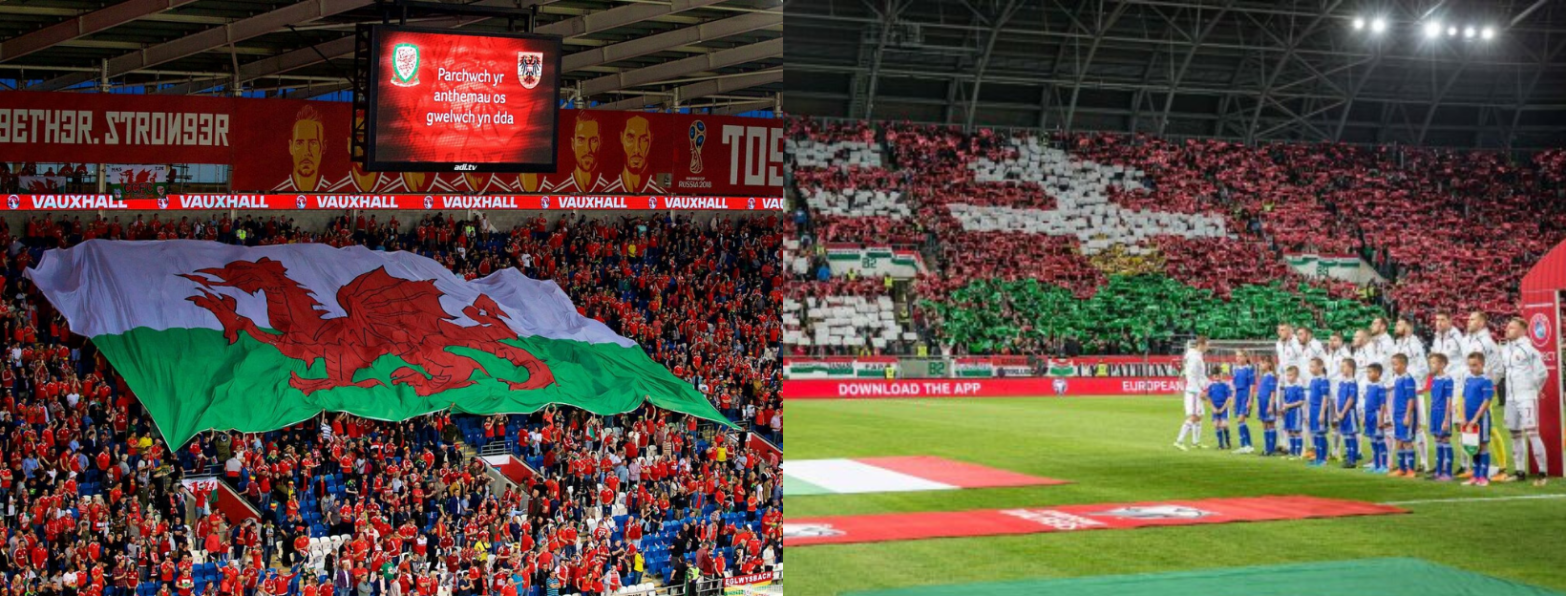 Welsh and Hungarian football fans